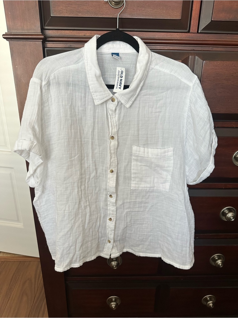 Old Navy Sz XXL White Short Sleeve Button Down Shirt 100% cotton
